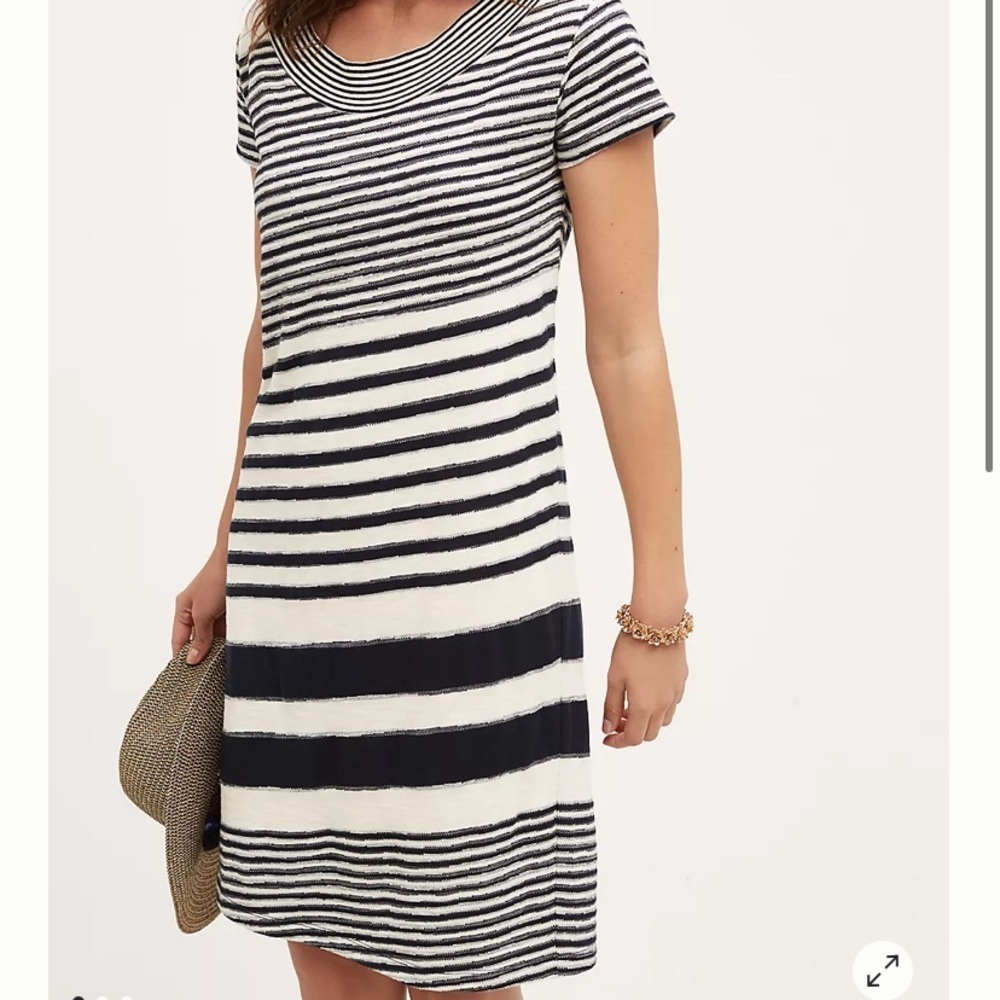 Anthropologie Maeve Wide Neck Short Sleeve Striped Haven Dress. Size Small.